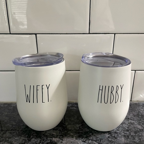 Rae Dunn Dining Rae Dunn Hubby Wifey Tumblers With Lids Poshmark